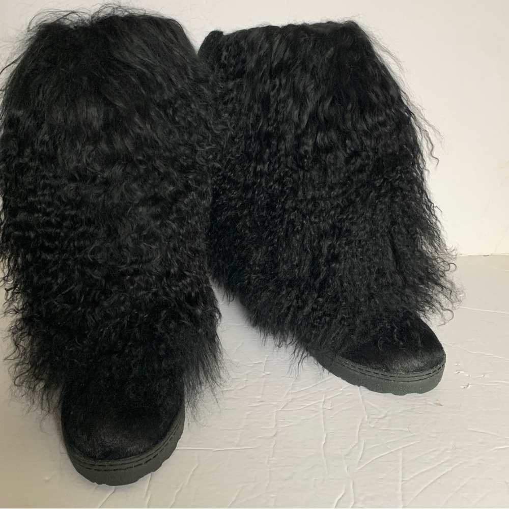 Bearpaw Boetis II Black Real Fur Winter Boots Women’s 7 New In Box